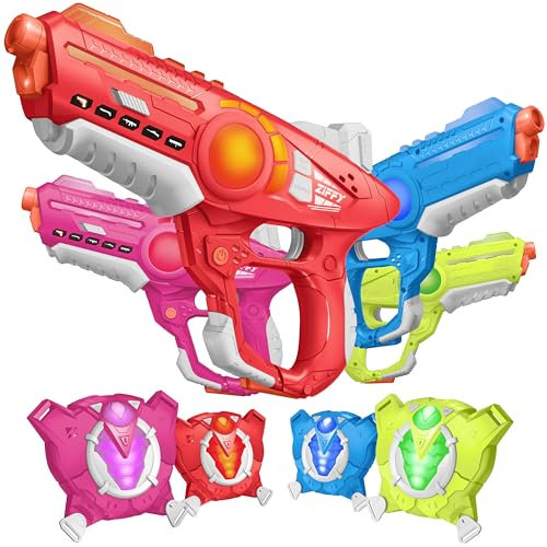 JOVA ZIFFY Laser Tag Guns Set of 4 with Vests, Multi-Functional Laser Tag Indoor&Outdoor Family Games, Birthday Gift, Group Activity, Ages 8+(Multi-Color)