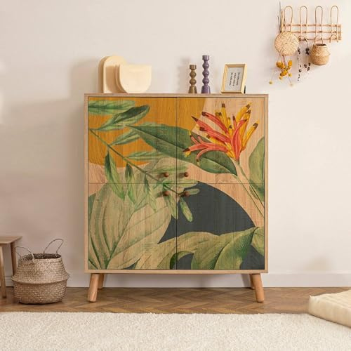 Dmora - Credenza Canopo, Buffet da Soggiorno, Madia da Salotto, Dispensa da Cucina, 95x36 h111 cm, Quercia e Verde
