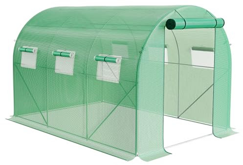 LARMNEE Gewächshaus, Stabil Tomatengewächshaus, Foliengewächshaus Winterfest mit 6 Fenster, Tomatenhaus, 300 x 200 x 200 cm, für Balkon, Garten, Pflanzen, Gemüse, Grün EGN01GH02