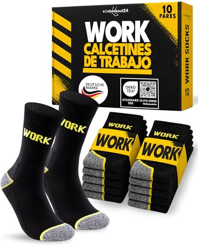 10 Paia Calze da Lavoro Uomo Cotone Rinforzate WORK Socks Nero/Grigio 39-42
