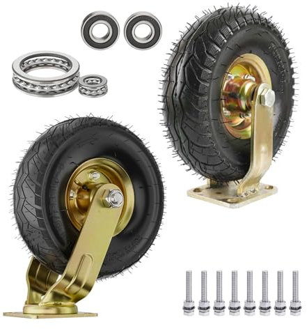 2x Swivel/Fixed Caster, Fixed Heavy Duty Industrial Caster, Rubber Caster Wheel, Toolbox Replacement Casters, Steel Hub With Ball Bearings, Pneumatic Caster Wheel