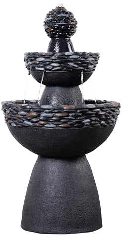 Teamson Home Fontaine Zen 3 Niveaux Cascade extérieure Finition Pierre Gris foncé