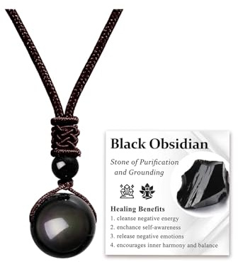 CrystalTears Crystal Bead Necklace for Men Women, Men’s 16mm Black Obsidian Healing Gemstone Beaded Pendant Necklace, Natural Stone Jewellery Gifts for Men Women Dad Boyfriend Christmas Birthday