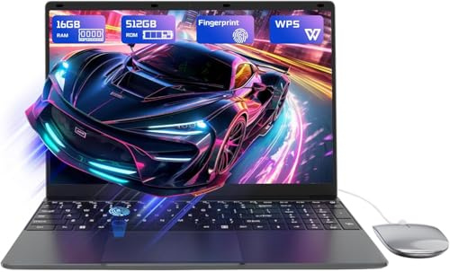 PINSTONE 15,6 Ordenador Portátil 16GB RAM 512GB SSD, PC Portátil con Celeron N5095 CPU, Computer portátil Apertura y Cierre de 180°,Pantalla FHD 1080P, WiFi 5 Bluetooth 4.2 USB 3.0 Webcam Touch ID