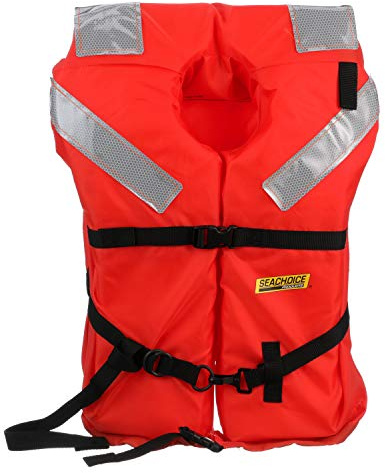 Seachoice Type I Commercial Offshore Jacket, Fluorescent Orange, Reflective Panels, Adult, Over 90 Lbs.