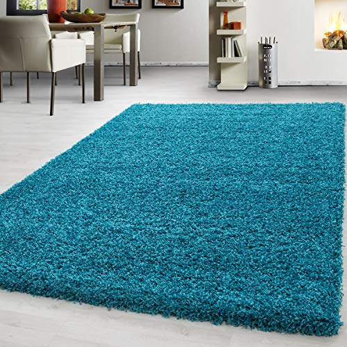 Teppium Moderner Hochflor Teppich Läufer Flur 80x150 cm Türkis - Shaggy Flauschiger Teppich, Extra Weich und Pflegeleicht - Ideal als Bettvorleger Schlafzimmer, Küchenläufer, Wohnzimmerteppich