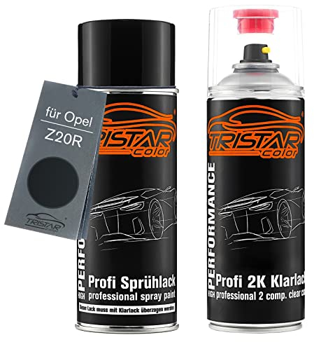 TRISTARcolor Vernice per auto Kit bombolette spray 2K per Opel Z20R Saphirschwarz Metallic/Black Sapphire Metallic Vernice di base 2 componenti vernice trasparente