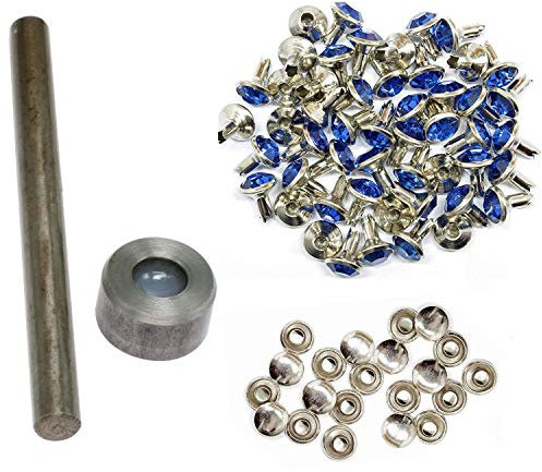 WedDecor 8mm Rivet Cadre Main Outil Avec Royal Bleu Acrylique Strass Clous - Mode Accessoire pour Cuir Loisirs Créatifs, Créateur Vêtements, Ceintures, Sacs, Chien Colliers, Chaussure (Pack De 10)