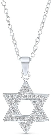 Bling Jewelry Colgante de Collar Estrella de David de Janucá Judaica: Acentos de CZ, Plata de Ley, Mujeres y Adolescentes Bat Mitzvah