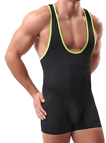 SPNSSTCR Men Athletic Supporters Undershirts Wrestling Singlet Sports Gym Jumpsuit Underwear Boxers (Black, X-Large)