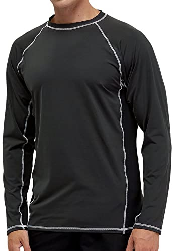 Arcweg Rashguard Homme Manches Longues M-3XL T-Shirt Anti-UV UPF 50+ Sechage Rapide Léger pour Surf Natation Plongée Plage (Gris et Noir, XL)