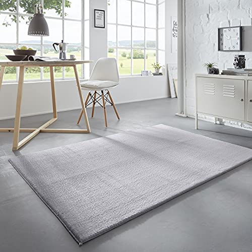 Taracarpet Waschbarer Flauschiger Uni Kurzflor Teppich, Anti-Rutsch, Felloptik, Super Soft Grau 140x200 cm