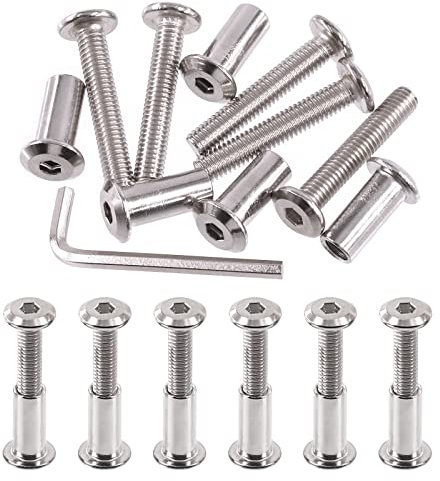 Swpeet 25 viti M6 x 35 mm, nichelate, con attacco esagonale, kit assortimento, con 1 chiave a brugola, per mobili, cintura a testa svasata, 25 pezzi