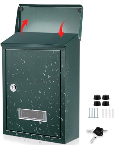 Amylove Locking Wall Mount Mailbox Key Lock, Metal for Outside, Green