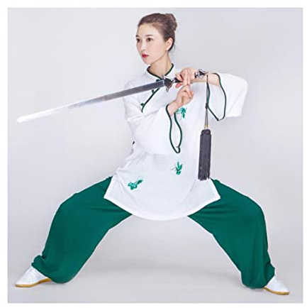 Bequeme chinesische Jacke Hose Damen Baumwolle Leinen Orientalischer Tai Chi Anzug Kung Fu Wushu Kampfkunst Uniform Morgenübung Kostüm (Wh M 3)
