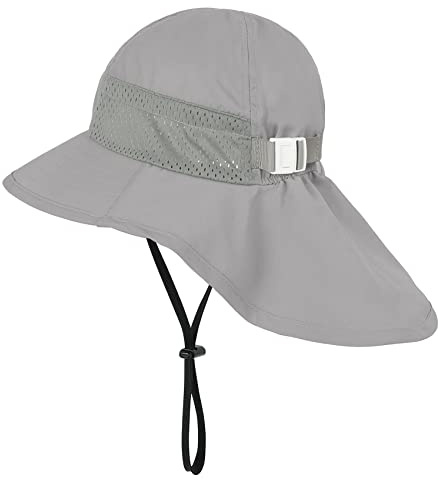 Durio Sonnenhut Baby Sonnenhut Kinder mit Nackenschutz Verstellbarer Faltbare Sommerhut Hut Atmungsaktiv UV-Schutz Grau 2-6Jahre (Tag Size M)