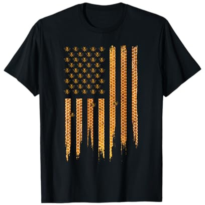 Beekeeping American Flag Honeycomb Honey Bees Beekeeper T-Shirt