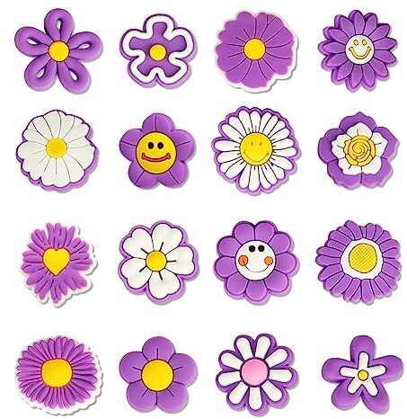 AUAUY 16 PCS Shoe Charms for Clog, Purple Daisy Shoes Decoration for Girls