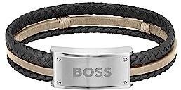 BOSS Jewelry Bracelet en Cuir pour Homme Collection GALEN Couleurs Noir et Marron - 1580423