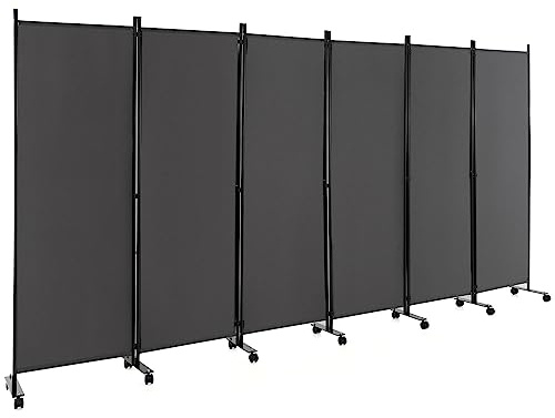 Multigot 1/3/4/6 Panel Room Divider, Folding Wall Privacy Screen Protector, Movable Partition Privacy Separator for Living Room Bedroom Office (Grey, 6 Panels: 335 x 30 x 172cm)
