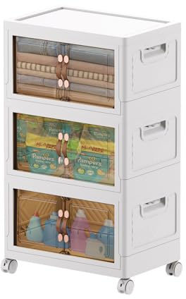 MECOLOR Installation-Free Folding Storage Cabinet Bins With Lids - 11.7Gal for Bathroom, Kitchen, Bedroom Organizing (3-Pack)