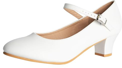 Asyusyu Ankle Strap Character Shoes 1.55 White Ballroom Dance Shoes for Women Dancing Latin Salsa-7 UK
