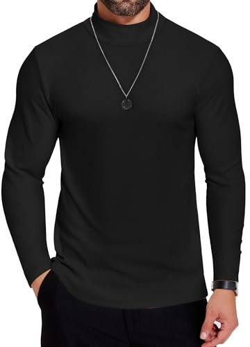COOFANDY Jersey De Cuello Alto para Hombre Camiseta De Manga Larga SuéTer De Invierno Tops De Color Liso Informal Ligero