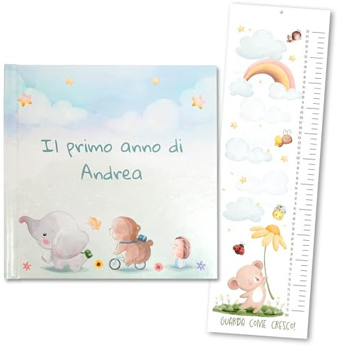 Album primo anno bambino, Libro nascita con copertina personalizzabile, Album dei ricordi, Album primo anno del bambino da compilare, Diario bebè da compilare (Italiano)