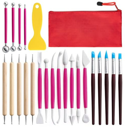 23x/Set Polymer Carving Tools and Storage Bag Clay Tools Pottery Modeling Dough Tools Clay Carving Tools for Kids Adults
