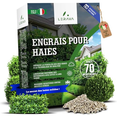 LERAVA Engrais pour Haies & Thuyas [Bio & Organique] - Idéal pour engrais arbustes exterieur & pour buis - granulés avec zéolithe pour nutriments & humidité - engrais et fertilisants - 3,6kg