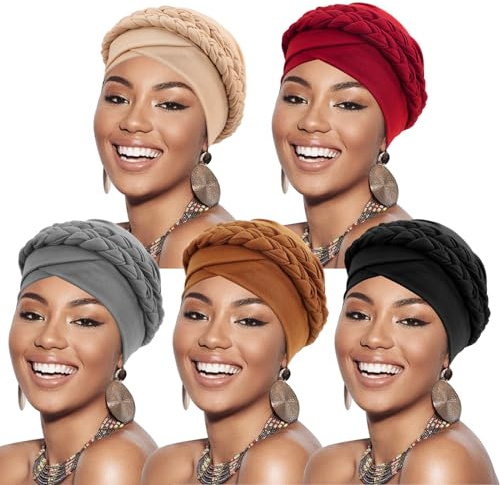 DRESHOW Turbante Africano para Mujeres Doble Preatado Trenzado Envoltura de Cabeza Sombreros Moda Gorra de Dormi Gorro cáncer de quimio