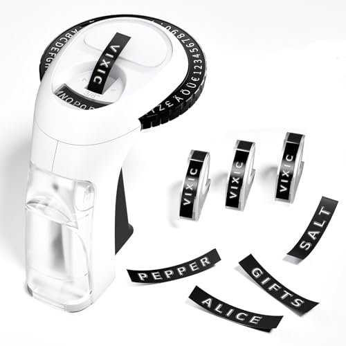 Vixic Prägegerät, Beschriftungsgerät Prägegerät, Tragbares Prägegerät Etiketten, Beschriftungsgerät Retro mit 3 Prägebändern für zu Hause und für Bastel- und Hobbyprojekte (£/€, Ä, Ö und Ü)