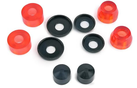 maxfind Skateboard Bushings Set (2 Top/2 Bottom Bushings +2 Pivot Cups + 4 Washers) - 95A & 98A Hardness for Stable Ride ，Compatible with Skateboard/Longboard Trucks(Red + Black)