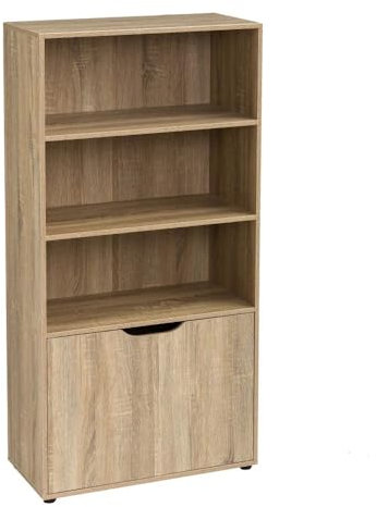 Relax World Librería estantería de madera de aglomerado laminado de 12 mm, con tres estantes, armario de 2 puertas, para oficina, estudio, salón