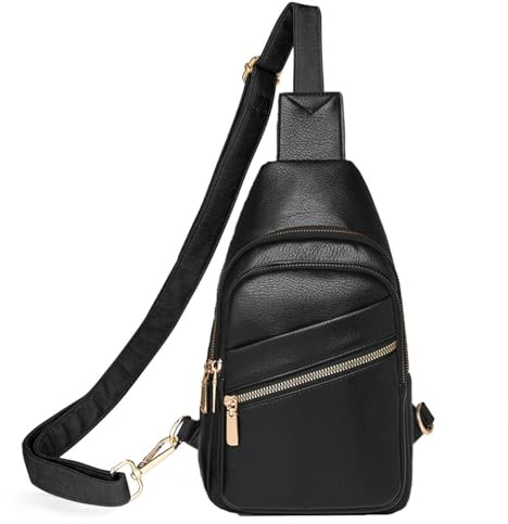 Sling Chest Crossbody Bag,Wasserdicht Schultertasche,Hohe Kapazität Brusttasche für Männer und Frauen,Umhängetasche PU Leder Anti-Diebstahl Crossbag Tasche Rucksack die Outdoor-Sportarten,Schwarz