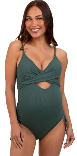 PinkBlush Olive Ribbed Wrap Front Drawstring Side Maternity One-Piece Swimsuit