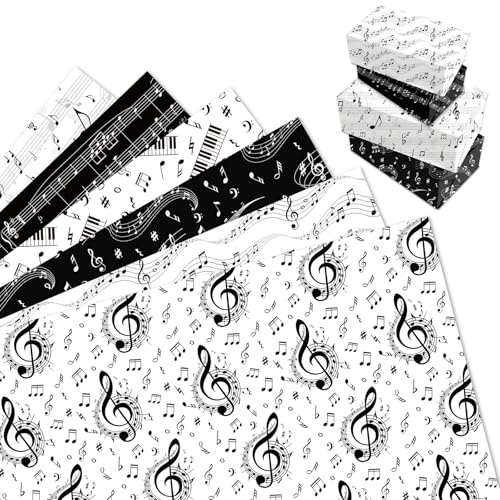 MORAINJAY 12 Hojas Papel de Regalo Música, Notas Musicales Blanco y Negro, Envoltura Regalos Cumpleaños, Graduación y Fiestas, Papel Musical 68 x 50 cm