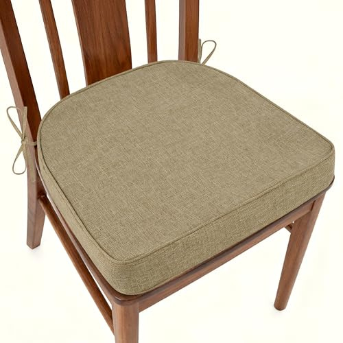 AddGrace Kitchen Chair Cushions Non-Slip Dining Chair Cushions with Machine Washable Cover Indoor D-Shaped Kitchen Seat Pads with Ties 16.5 x 16 x 2 Set of 1 Beige