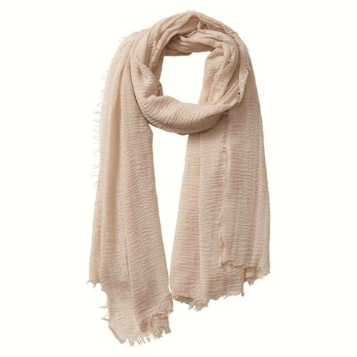 guiyal Cotton Blend Crinkle Vintage Soft Scarf with Fringed Edges,linen scarf,shawl,travel ，Khaki pink