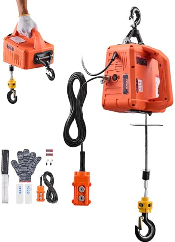 VEVOR Verricello Elettrico di Sollevamento Capacità Carico 700 kg, Paranco Portatile con Argano Elettrico da 1500 W, Altezza di Sollevamento 7,6 m 5 m/min con Telecomando Manuale