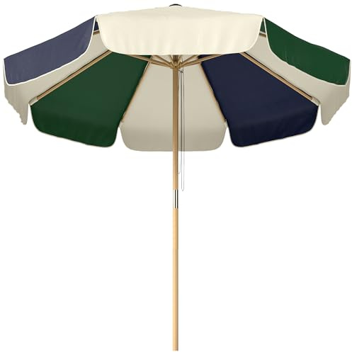 Outsunny Ombrellone da Giardino 8 Stecche UV 30+ Patio Verde Scuro e Crema
