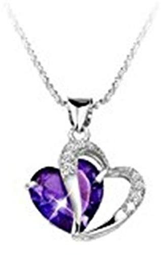 Littleduckling Sterling Silver Amethyst Purple Heart Crystal Pendant Necklace