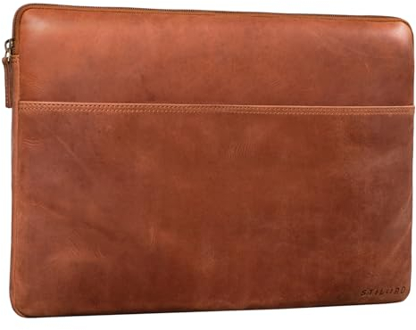 STILORD 'Murphy' Laptoptasche 15.6 Zoll Leder Vintage Sleeve ideal als MacBooktasche 16 Zoll Laptop Hülle 15 Zoll Notebook Tasche Schutzhülle Dokumentenmappe, Farbe:Andorra - braun