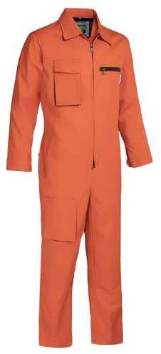Yukirtiq Men's Work Wear Boilersuit Coverall with Multi Pockets Heavy Duty Polycotton Overall Trousers Mechanics Boiler Suit, Orange, XS
