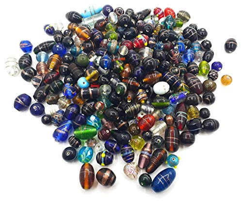 Lot de 1 paquet de perles en verre lampwork faites à la main - Mélange de couleurs et de formes - Perles de verre polies au feu - 500 g