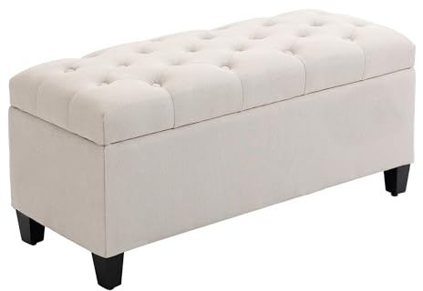 HOMCOM Banc rembourré avec Espace de Rangement - pour Couloir, Chambre à Coucher, Salon - Aspect Lin - Polyester et Bois de Caoutchouc - Blanc crème - 100 x 40 x 44 cm