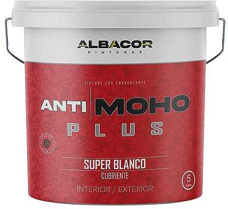 ALBACOR Pintura Blanca Antimoho Plus - 5KG - Anticondensación Evita la Aparición de Hongos y moho en Paredes, Techos, Especial Baños, Liso Mate, Antihumedad (5 Kilos)