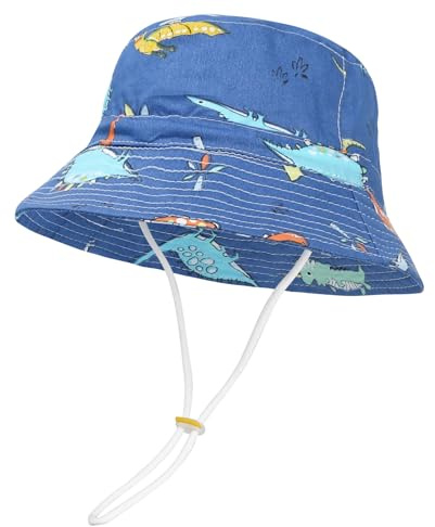 MASOCIO Sommarhatt för nyfödd bebis med brett brätte strandhatt med justerbart hakband, Djur Blå 3, 2-6 anni