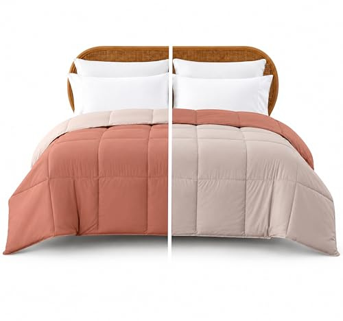 Modern Threads Mikrofiberquiltat vändbart täcke och påslakanset mjukt, bekvämt alternativ till gåsdun-sängkläder för alla årstider, tvilling, rosenträ/ros (2DWNCMFG-RRS-TN)