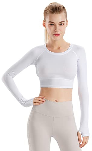 Mujer Fitness Sin Fisuras Manga Larga Crop Top Capacitación Yoga Gimnasio Running Foramen Pulgar Camisa